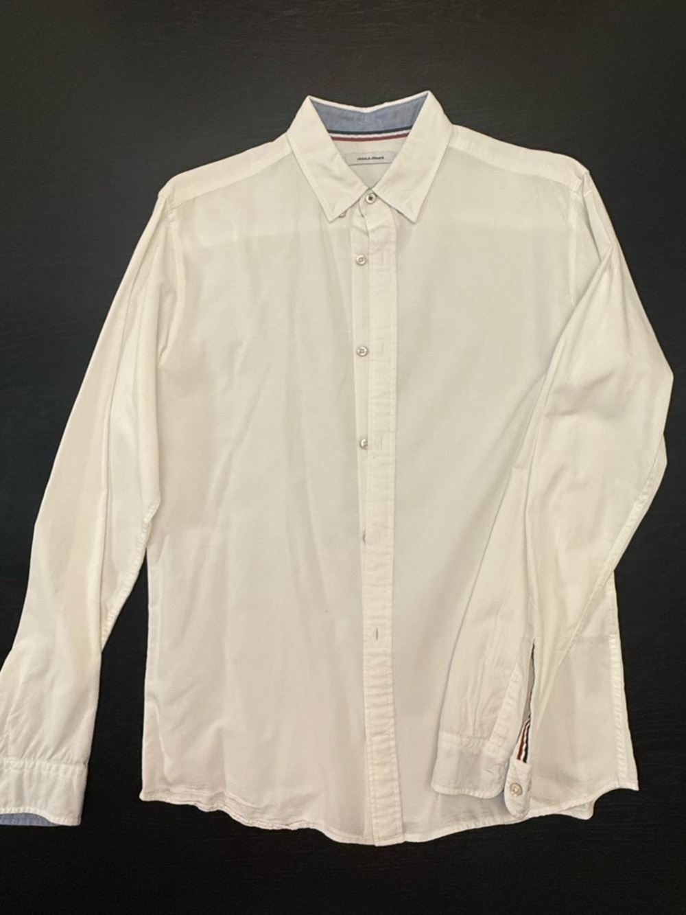 Jack & Jones Men's Cream Button-Down Shirt with Blue Collar Trim
